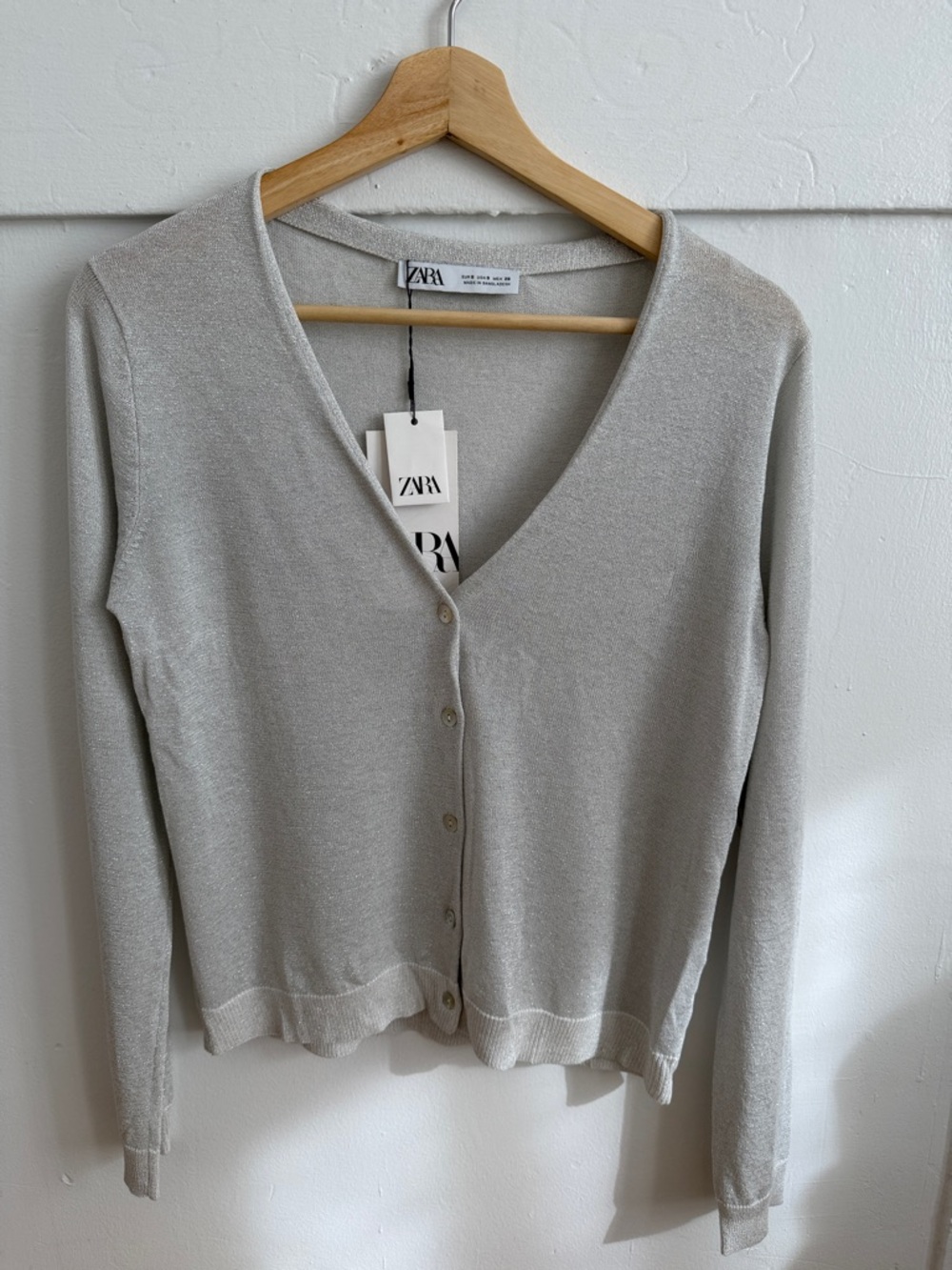 ZARA Silver-Gray V-Neck Button Cardigan
